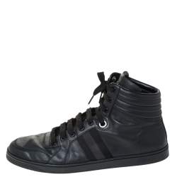 Gucci Black Leather Viaggio Web Detail High Top Sneakers Size 45