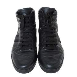 Gucci Black Leather Viaggio Web Detail High Top Sneakers Size 45