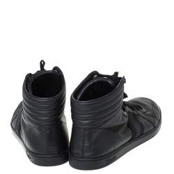 Gucci Black Leather Viaggio Web Detail High Top Sneakers Size 45