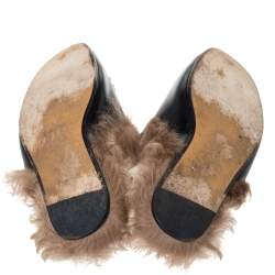 Pre Owned حذاء مولز غوتشي "برينستون" جلد أسود مطرز بنقشة النمر و بطانة من الفرو مقاس 40