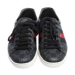 Gucci Blue GG Supreme Canvas And Python Trim Ace Lace Up Sneakers Size 39.5