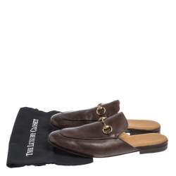 Gucci Dark Brown Leather Princetown Horsebit Mules Size 42