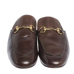 Gucci Dark Brown Leather Princetown Horsebit Mules Size 42