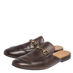 Gucci Dark Brown Leather Princetown Horsebit Mules Size 42
