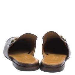 Gucci Dark Brown Leather Princetown Horsebit Mules Size 42