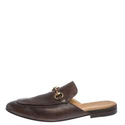 Gucci Dark Brown Leather Princetown Horsebit Mules Size 42