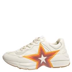 Gucci White Leather Rhyton Logo Lace Sneakers Size 41