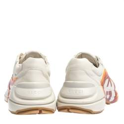 Gucci White Leather Rhyton Logo Lace Sneakers Size 41
