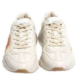 Gucci White Leather Rhyton Logo Lace Sneakers Size 41