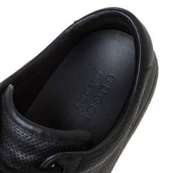 Gucci Black Perforated Leather Web Detail Low Top Sneakers Size 42.5