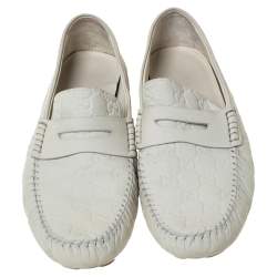 مملوكة مسبقًا Gucci White Guccissima Leather Penny Loafers Size 42.5