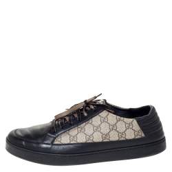 Gucci Beige/Black GG Supreme Canvas And Leather Sneakers Size 46