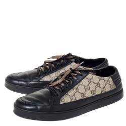 Gucci Beige/Black GG Supreme Canvas And Leather Sneakers Size 46