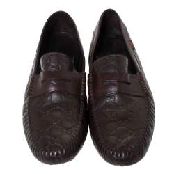 Gucci Brown Guccissima Leather Penny Loafers Size 45
