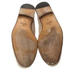 Gucci Beige Canvas And Leather Trim Horsebit Slip On Loafers Size 45