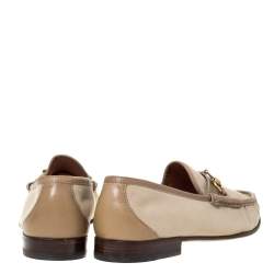 Gucci Beige Canvas And Leather Trim Horsebit Slip On Loafers Size 45