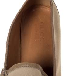 Gucci Beige Canvas And Leather Trim Horsebit Slip On Loafers Size 45