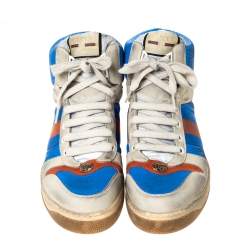Pre Owned Gucci Multicolor Leather And Web Trim Screener High Top Sneakers Size 44.5