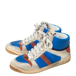 Pre Owned Gucci Multicolor Leather And Web Trim Screener High Top Sneakers Size 44.5