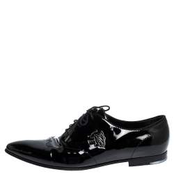 Gucci Black Patent Leather Lace Up Oxfords Size 44