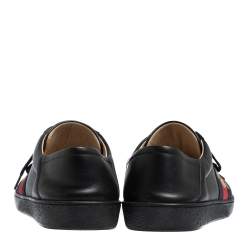 Gucci Black Leather Ace Web Bee Low Top Lace Up Sneakers Size 43.5