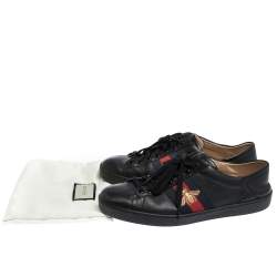Gucci Black Leather Ace Web Bee Low Top Lace Up Sneakers Size 43.5