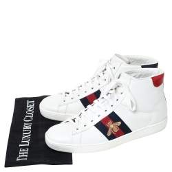 مملوكة مسبقًا Gucci White Leather Ace Web Bee High Top Sneakers Size 40