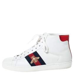 مملوكة مسبقًا Gucci White Leather Ace Web Bee High Top Sneakers Size 40
