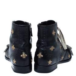 Gucci Black Leather Dionysus Bee Buckle Ankle Boots Size 41.5