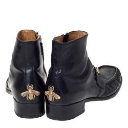 Gucci Black Leather Bee Embroidered Horse-bit Vegas Ankle Boots Size 42