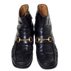 Gucci Black Leather Bee Embroidered Horse-bit Vegas Ankle Boots Size 42