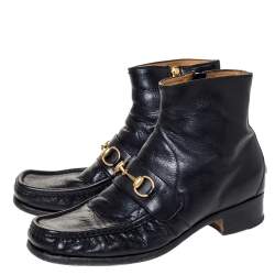 Gucci Black Leather Bee Embroidered Horse-bit Vegas Ankle Boots Size 42