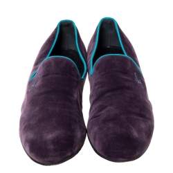 Gucci Purple Velvet G Embroidered Smoking Slippers Size 44.5