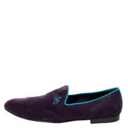 Gucci Purple Velvet G Embroidered Smoking Slippers Size 44.5