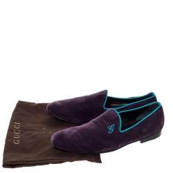 Gucci Purple Velvet G Embroidered Smoking Slippers Size 44.5