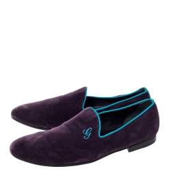 Gucci Purple Velvet G Embroidered Smoking Slippers Size 44.5