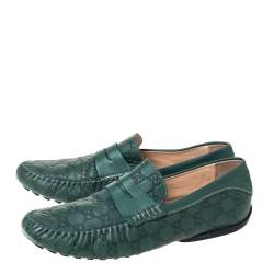 Pre Owned حذاء لوفرز غوتشي بيني جلد غوتشيسيما أخضر مقاس 45