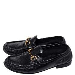 Pre Owned Gucci Black Patent Leather Horsebit Slip On Loafers Size 42.5