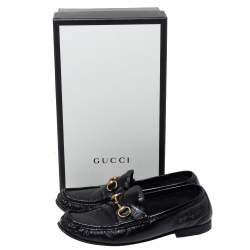 Pre Owned Gucci Black Patent Leather Horsebit Slip On Loafers Size 42.5