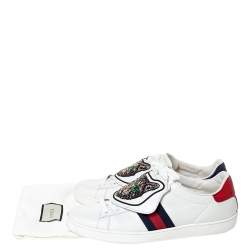 Gucci White Leather Ace Web Low Top Sneakers with Removable Patch Size 41