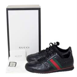 Pre Owned Gucci Black Microguccissima Leather Web Low Top Sneakers Size 40.5
