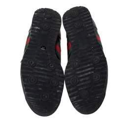 Pre Owned Gucci Black Microguccissima Leather Web Low Top Sneakers Size 40.5