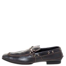 Gucci Black Leather Horsebit Loafers Size 43