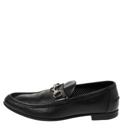 Gucci Black Perforated Leather Horsebit Slip On Loafers Size 45