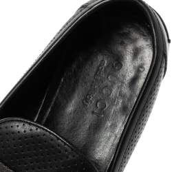 Gucci Black Perforated Leather Horsebit Slip On Loafers Size 45