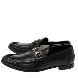 Gucci Black Perforated Leather Horsebit Slip On Loafers Size 45