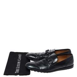 Pre Owned Gucci Dark Blue Leather Horsebit Wingtip Slip On Loafers Size 43