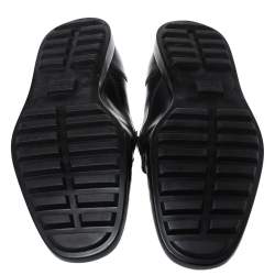 Pre Owned Gucci Dark Blue Leather Horsebit Wingtip Slip On Loafers Size 43