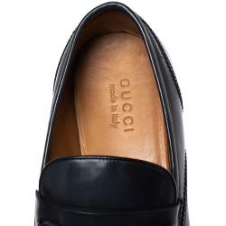 Pre Owned Gucci Dark Blue Leather Horsebit Wingtip Slip On Loafers Size 43