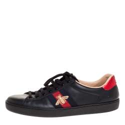 Gucci Black Leather Ace Web Bee Low Top Sneakers Size 45